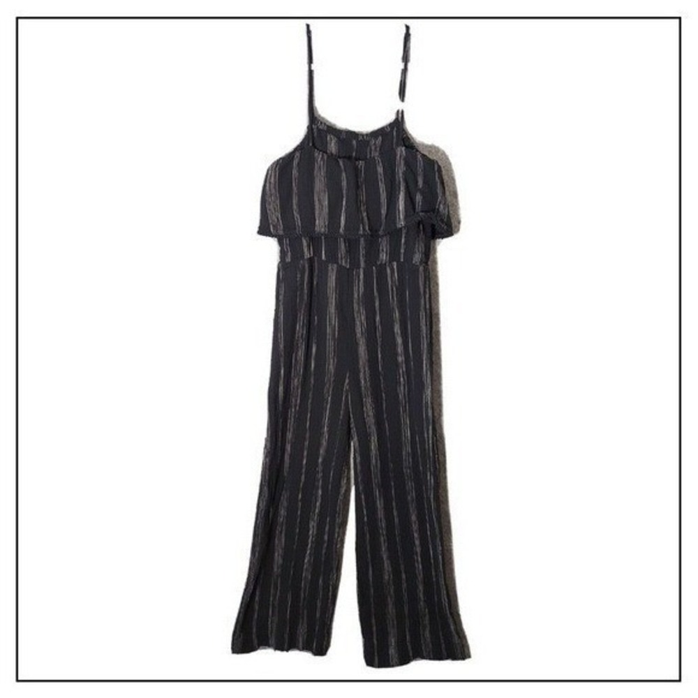 A New Day Jumpsuit Women L Gray Gauze Cotton Wide Leg Resort Vacation Coastal
